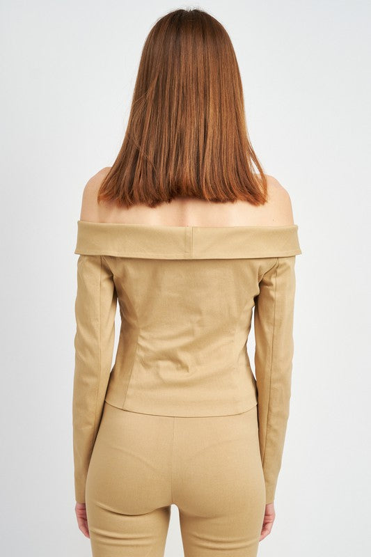 SPAGHETTI STRAP OFF SHOULDER TOP