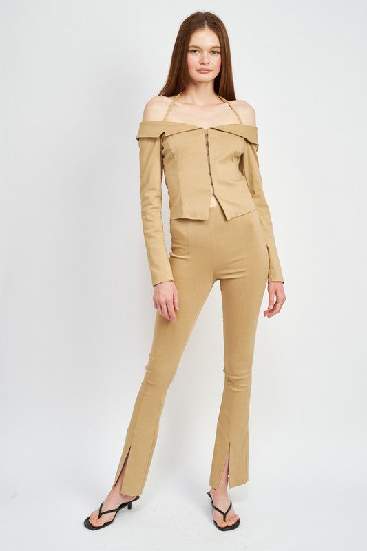 SPAGHETTI STRAP OFF SHOULDER TOP