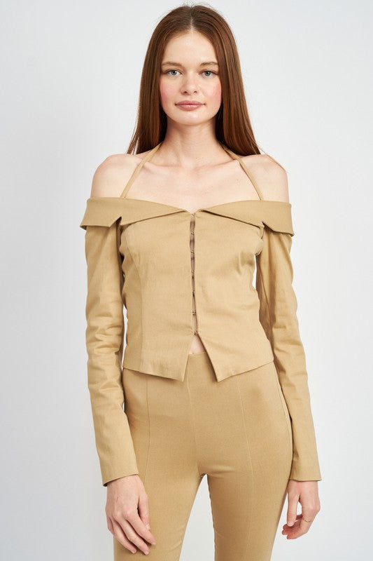 SPAGHETTI STRAP OFF SHOULDER TOP