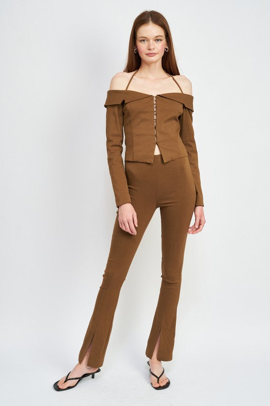 SPAGHETTI STRAP OFF SHOULDER TOP