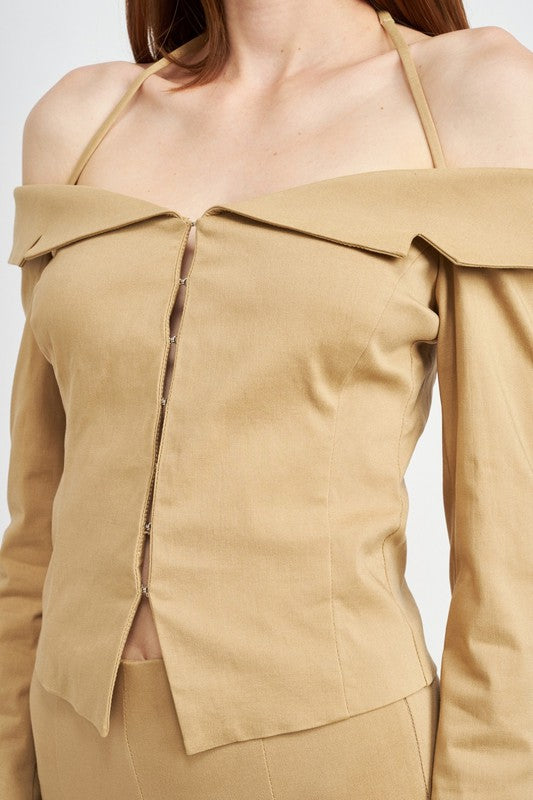 SPAGHETTI STRAP OFF SHOULDER TOP