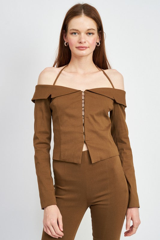 SPAGHETTI STRAP OFF SHOULDER TOP
