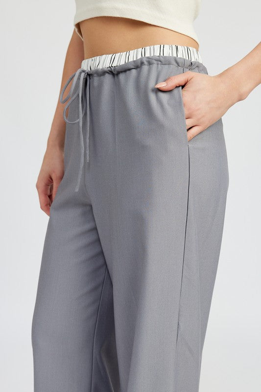 DOUBLE WAIST STREUIGHT LEG PANTS